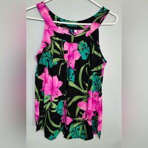 HIBISCUS COLLECTION TOP WOMENS SZ L POLYNESIAN‎ FLOWER halter straps FLORAL